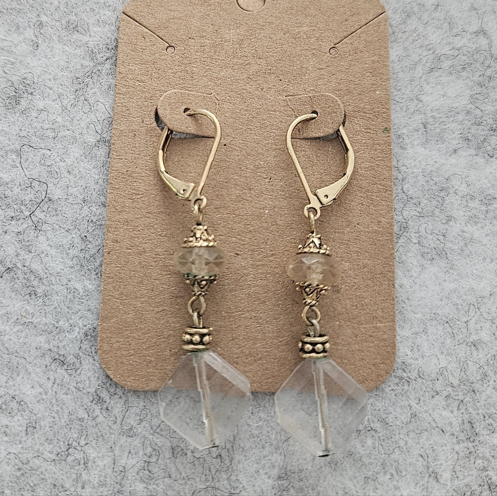 Gold Toned Faux Crystal Dangle Earrings